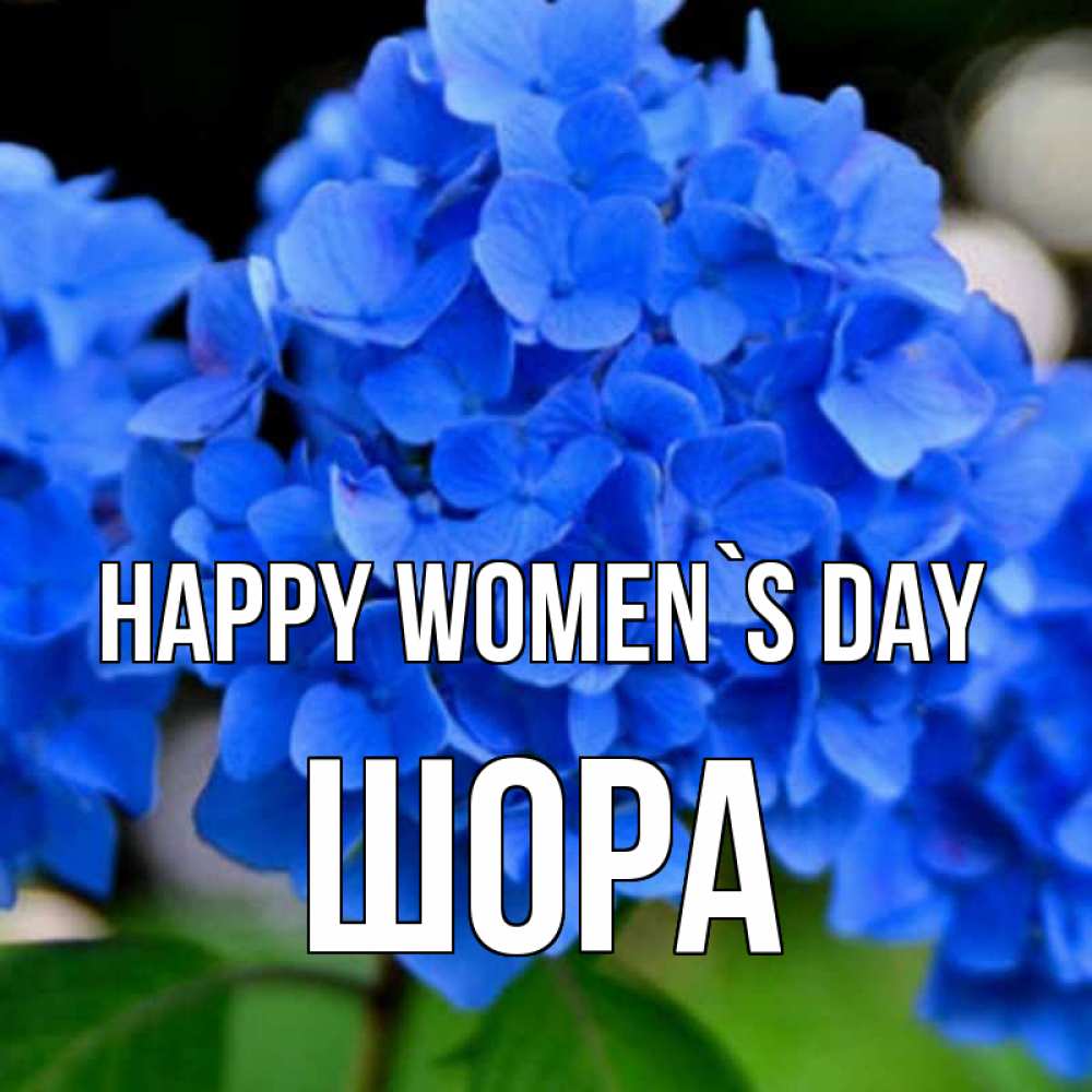 Greetings card с именем, ШОРА happy women`s day синие цветы Greetings with text for free download 